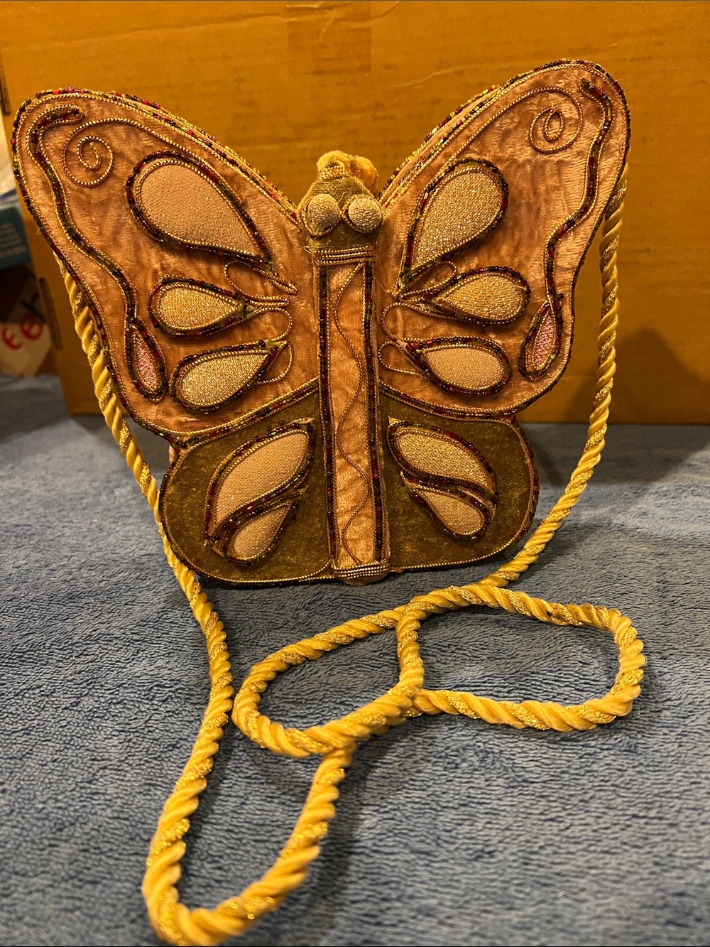 Butterfly Shaped Shoulder Bag in Gold and Pink